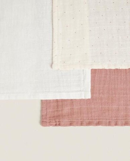 ZARA HOME НАБОР ДЕТСКИХ МУСЛИНОВЫХ САЛФЕТОК (3 ШТ), РОЗОВЫЙ