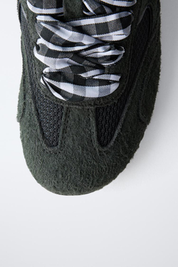 ZARA КРОССОВКИ СО ШНУРКАМИ В КЛЕТКУ ВИШИ, АНТРАЦИТОВО-СЕРЫЙ