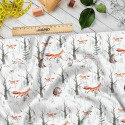 Ткань лен лиса со зверьками