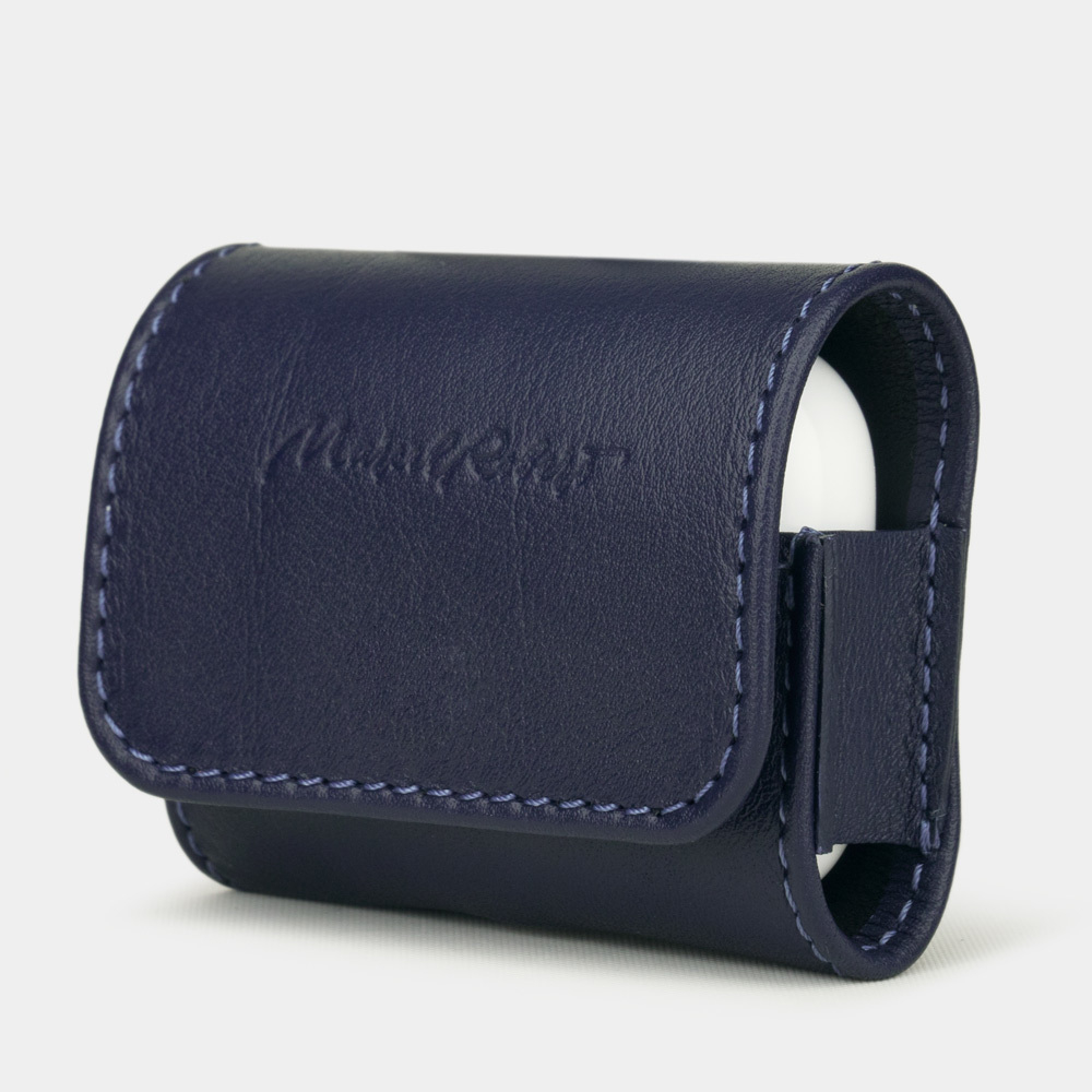 Чехол-держатель для наушников Grand Easy из натуральной кожи теленка синего цвета