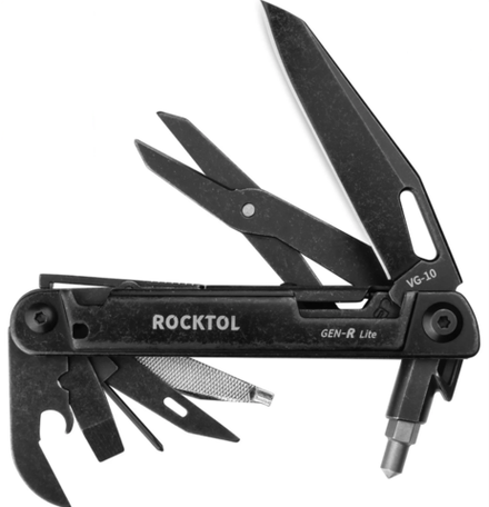 Нож-мультитул Rocktol 15 в 1 нержавеющая сталь, черный, кожаный чехол