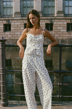 ZARA ТОП В ГОРОШЕК С БАСКОЙ, СИНИЙ/БЕЛЫЙ