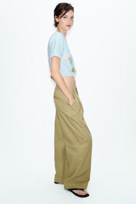 ZARA СВИТЕР С ЦВЕТОЧНЫМ УЗОРОМ И КОРОТКИМИ РУКАВАМИ, ГОЛУБОЙ