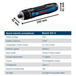 Электрическая отвертка Bosch GO3 Generation - Premium Edition 8 бит 1 удлинительная штанга 1 кабель для зарядки 1 коробка
