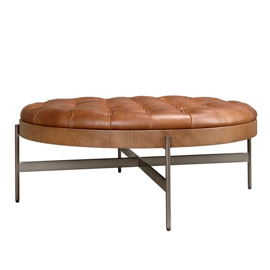 Круглый журнальный столик 2147 из темно-коричневой кожи