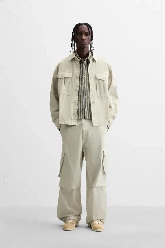 ZARA БРЮКИ КАРГО RELAXED FIT, КАМЕННО-СЕРЫЙ