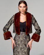 Укороченный жакет "Елизавета" из премиального жаккарда с меховой отделкой