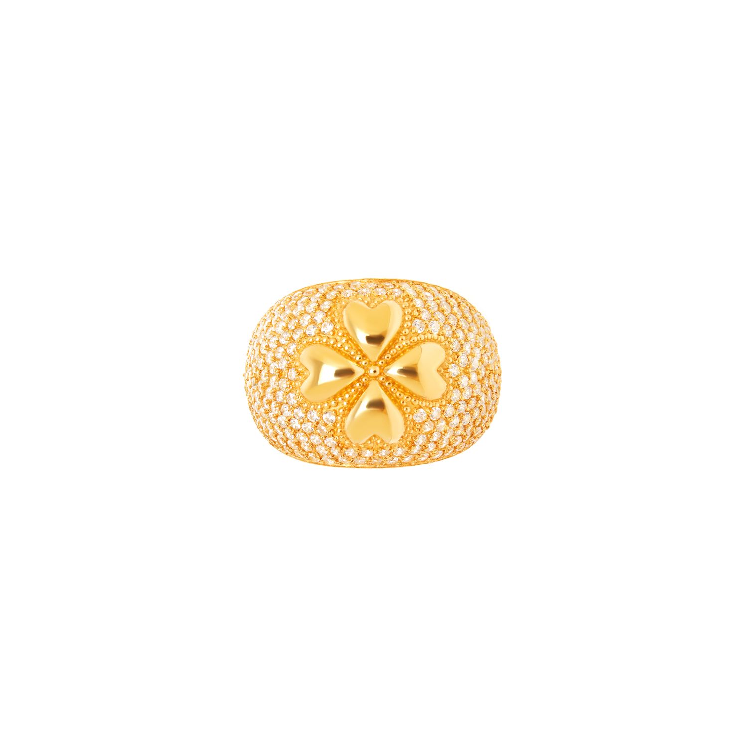 Кольцо Crystal Clover Signet Ring – Simple Gold