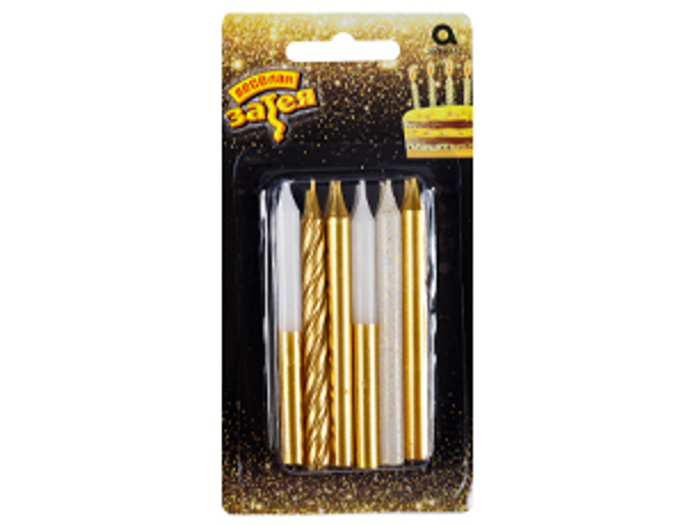 Свечи д/торта золот/бел блеск 8см 12шт/A