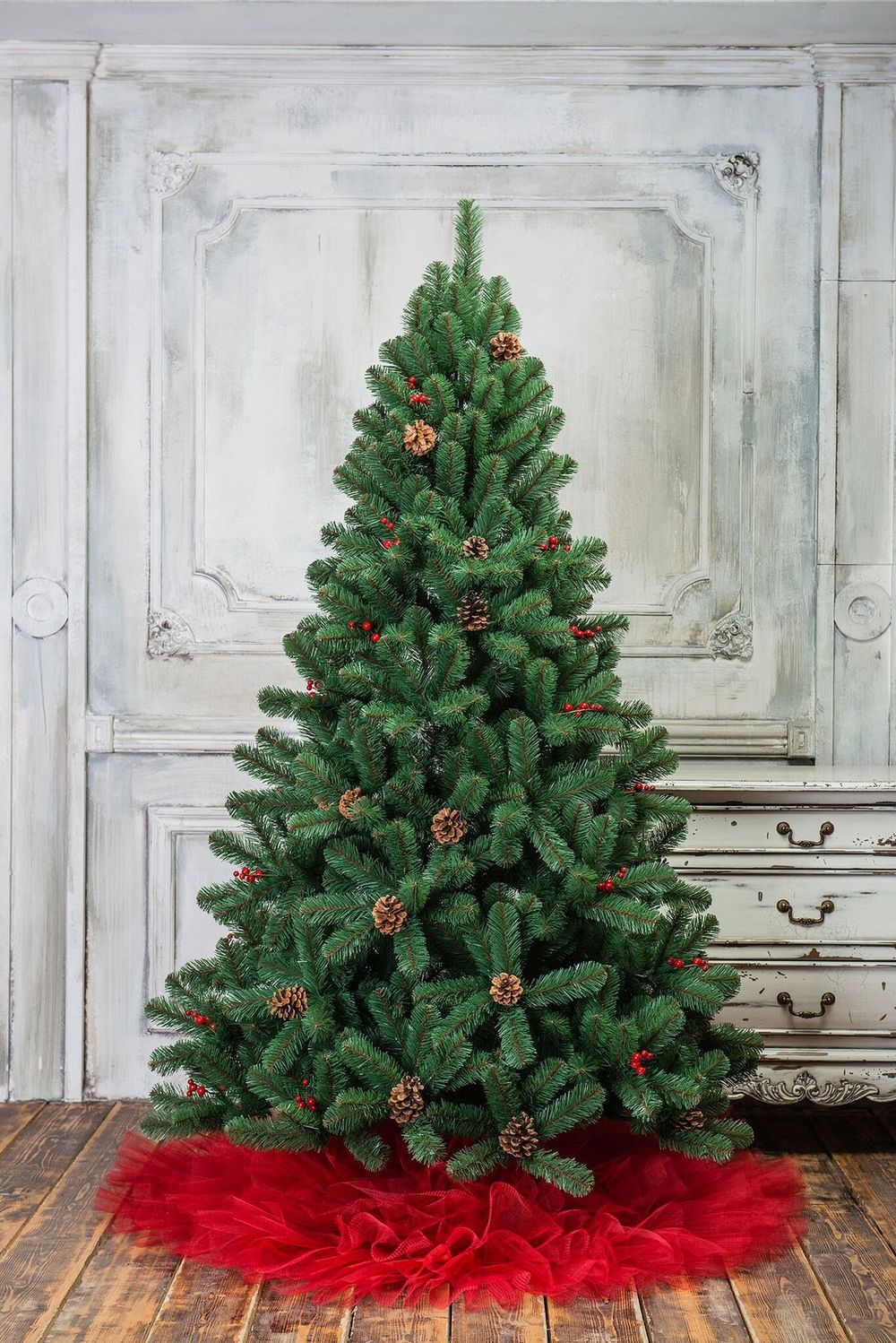 Елка с шишками и ягодами «Новогодняя сказка» (пвх) 240 см / 2.4 м