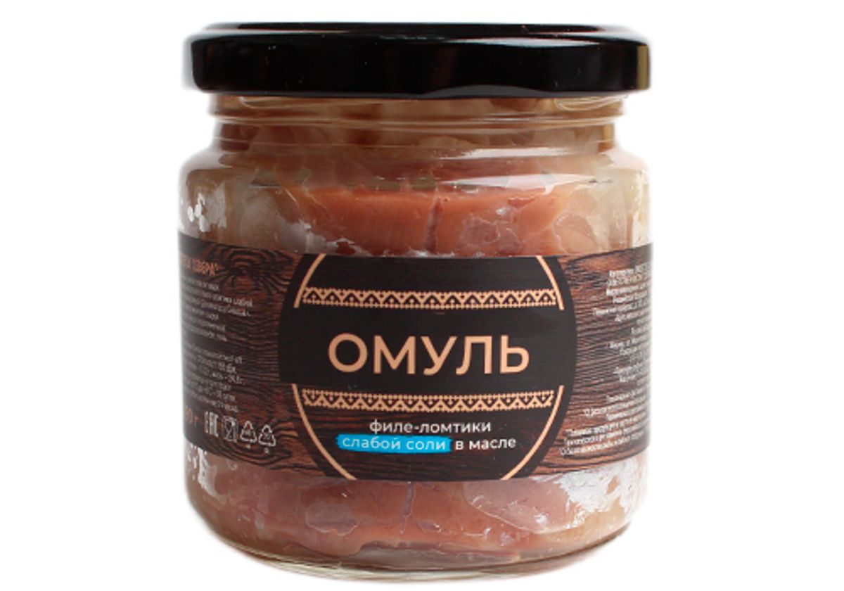 Омуль филе-ломтики слабой соли в масле, 190г