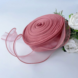 Лента декоративная (4 см*9,14 м) Органза с леской, Дымчатая роза, 1 шт.