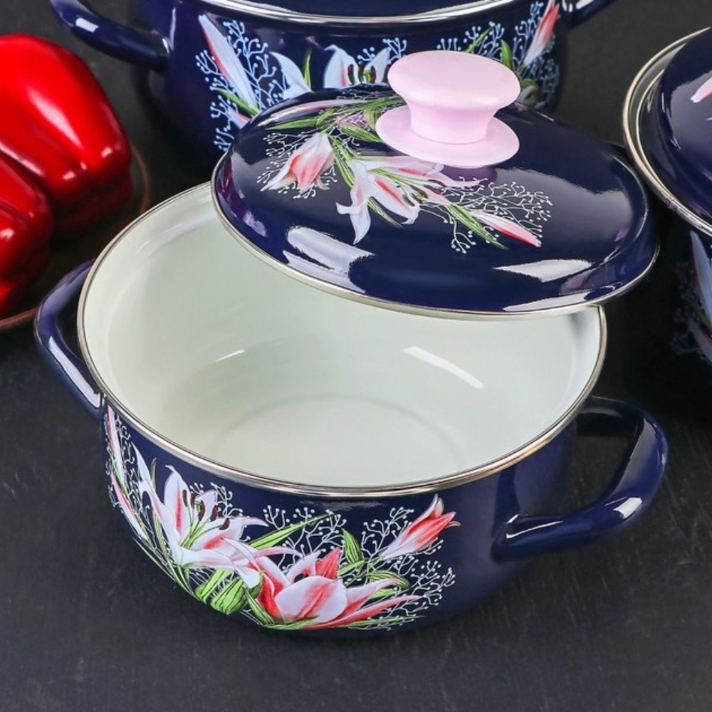 Набор эмалированной посуды 6 пр, кастрюли 1.5,2,3 л, Керчь, Версаль-1