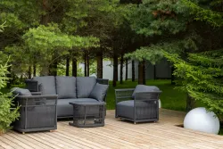 "Лугано" лаунж-зона 5-местная плетеная из роупа (веревки), каркас алюминиевый темно-серый, роуп темно-серый