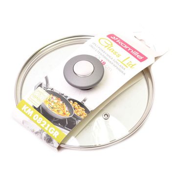 Крышка стеклянная 18 см. универсальная Kamille КМ-0821GR с металлическим ободком