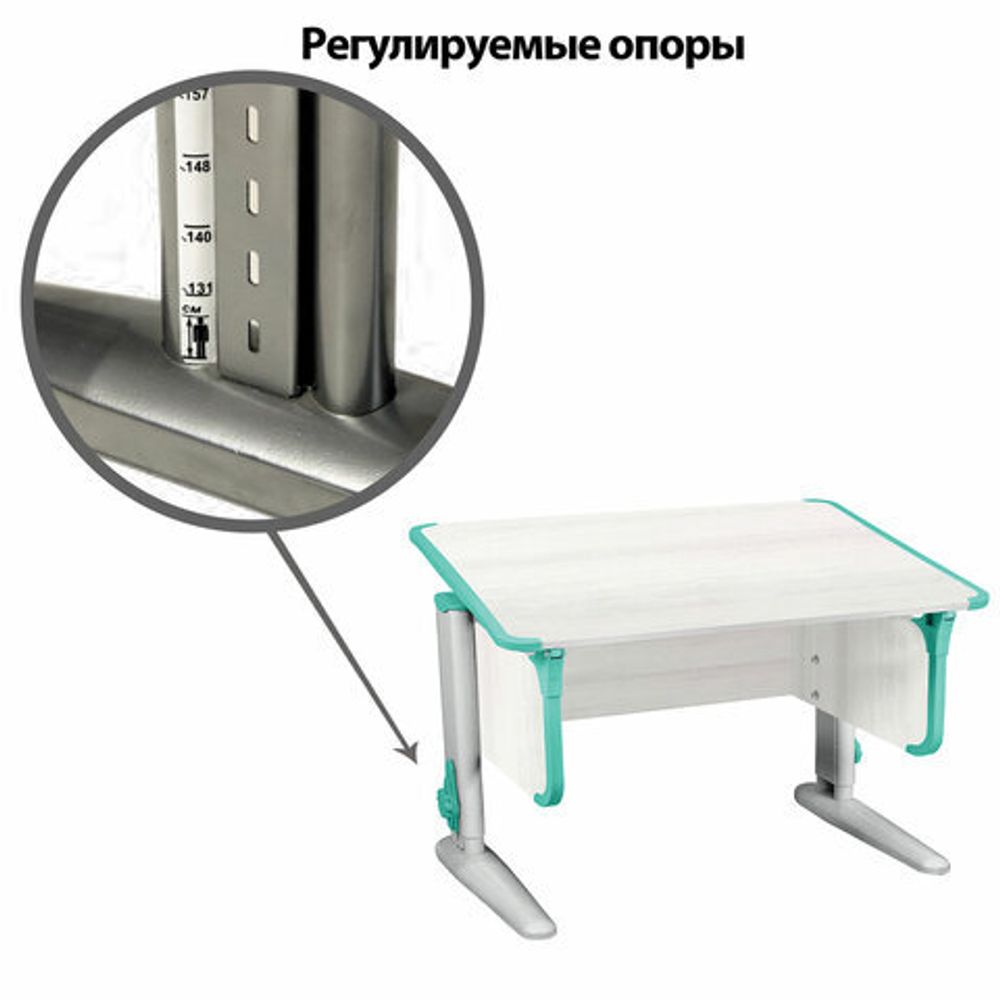 Стол-парта регулируемый "ДЭМИ" СУТ.43, 1000х550х530-815 мм, серый каркас, пластик аквамарин, рамух белый (КОМПЛЕКТ)
