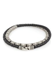 Браслет с набором рун из мельхиора на черном кожаном шнуре с замком-крючком