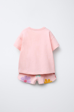 ZARA КОМПЛЕКТ ИЗ ОДНОТОННОЙ ФУТБОЛКИ И ШОРТОВ-БЕРМУДОВ, ПЕРСИКОВЫЙ