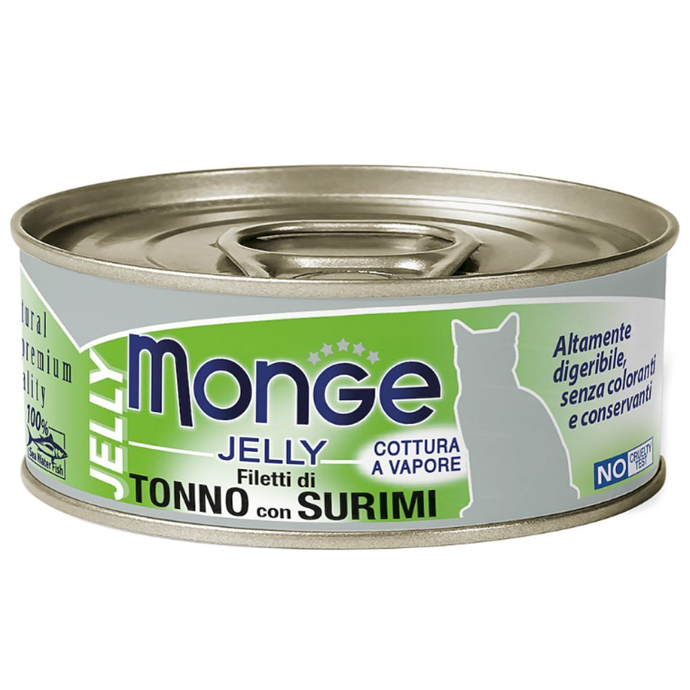 Monge jelly влажный корм для взрослых кошек с желтоперым тунцом и сурими, консервы 80 г