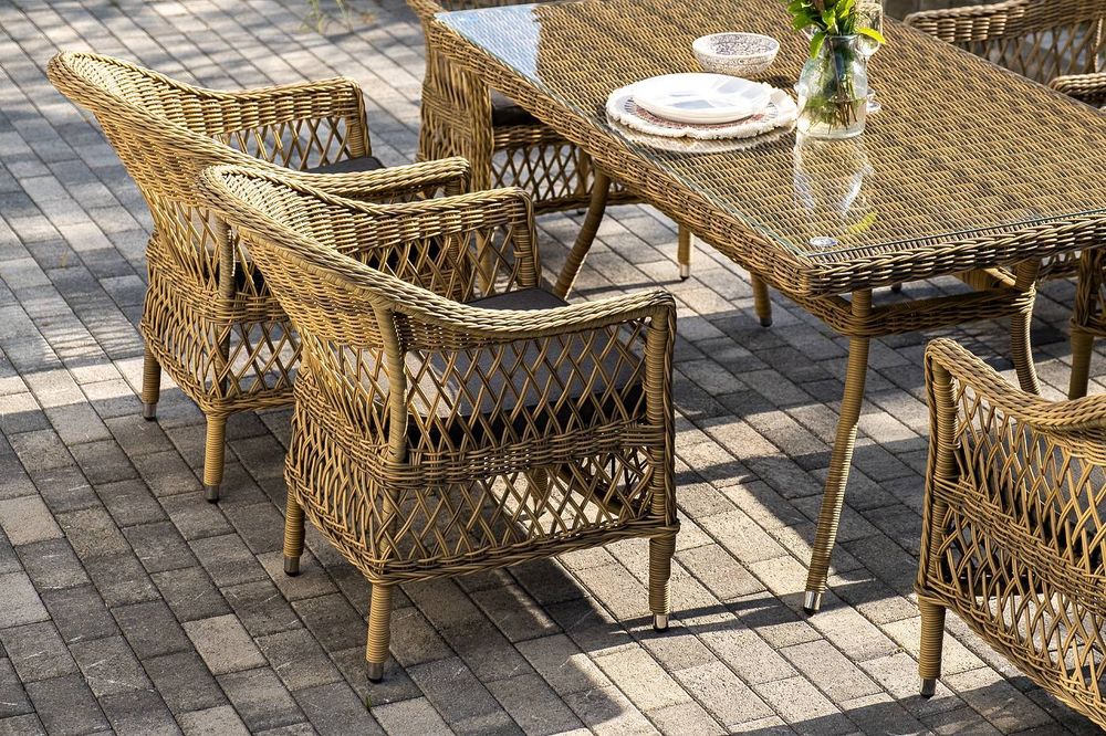 "Амароне" обеденная группа из искусственного ротанга на 6 персон, цвет соломенный