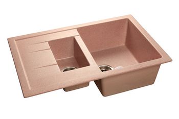 GRANFEST Мойка мрамор QUADRO GF-Q--775KL 1.5-чаш+крыло 775*500мм   розовый арт.GF-