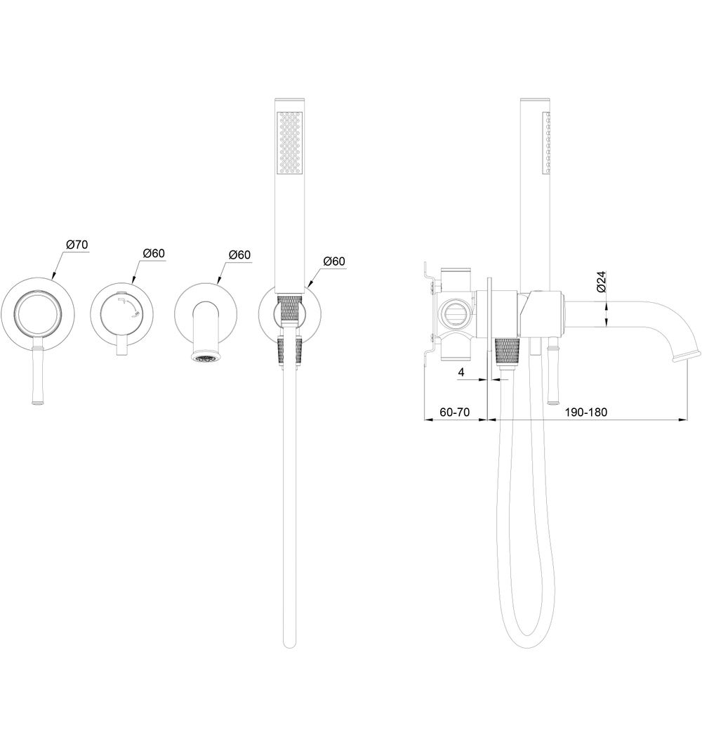 Смеситель для ванны встраиваемый WONZON & WOGHAND TOR, Розовое золото (WW-88889073-RG)