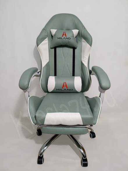 Геймерское кресло зеленовато-серой расцветки из ткани