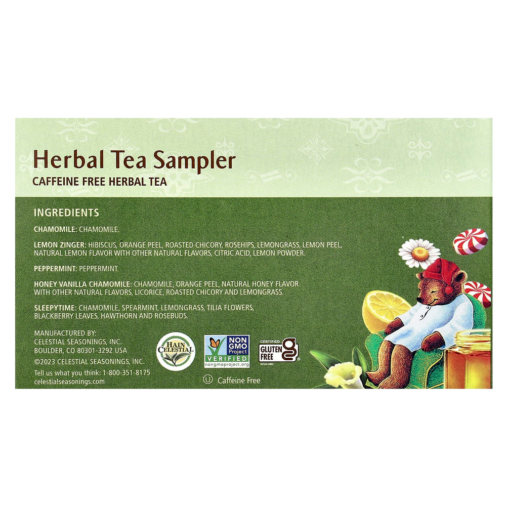 Celestial Seasonings, Пробник травяного чая, 5 вкусов, без кофеина, 18 чайных пакетиков, 31 г (1,1 унции)