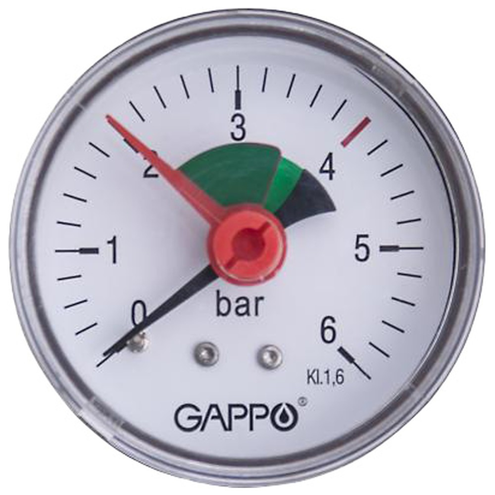 Манометр Gappo аксиальный с указателем предела 1/4" x 6 бар