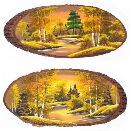 Панно на срезе дерева "Осень золотая" горизонтальное 60-65 см R112242