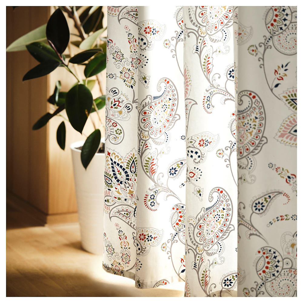 Комплект штор IKEA PUSSMUN (ПУССМУН), Белый с рисунком, 145х250 см, 2 шт