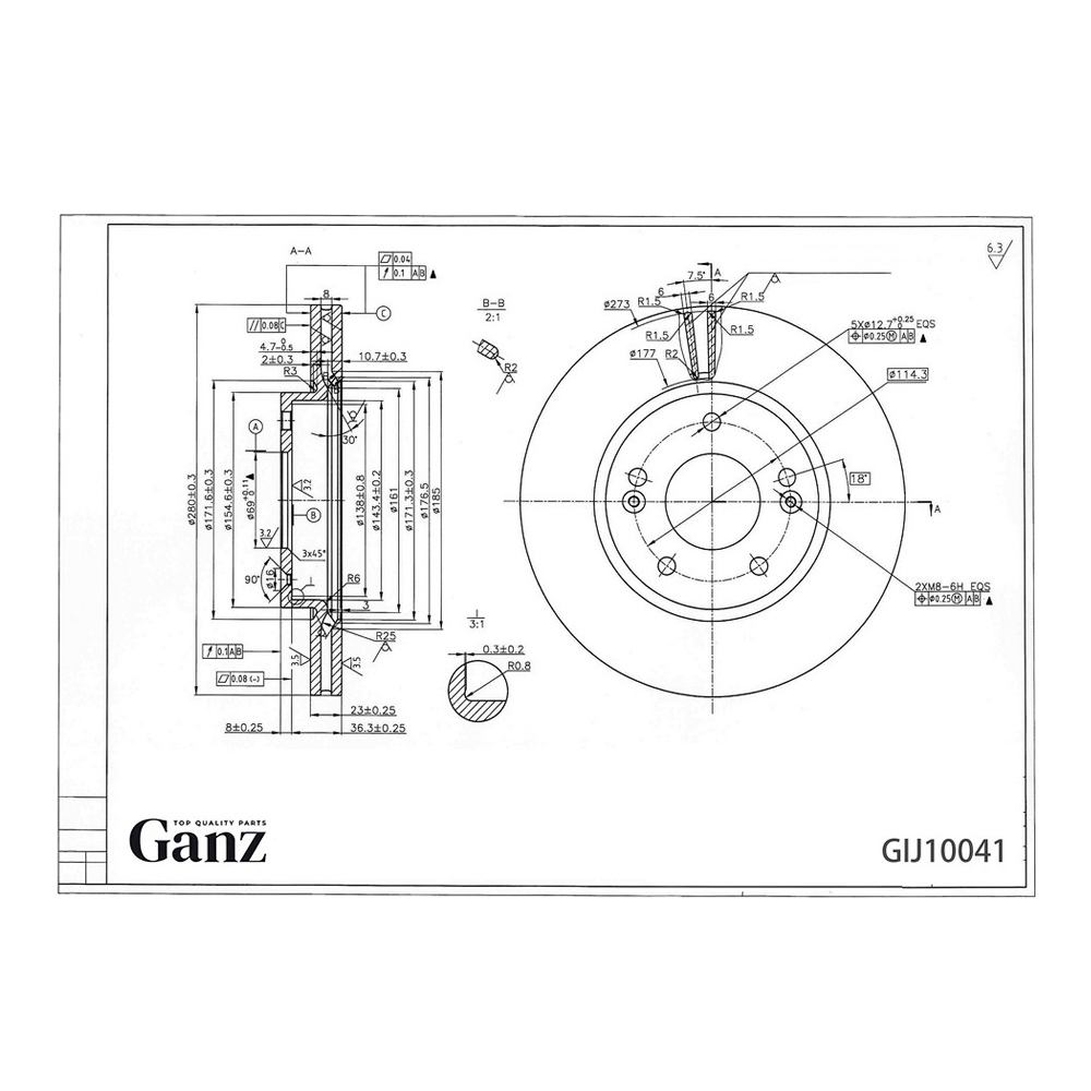 Диск тормозной GANZ передний с покрытием HYUNDAI i30 12 Арт.: GIJ10041