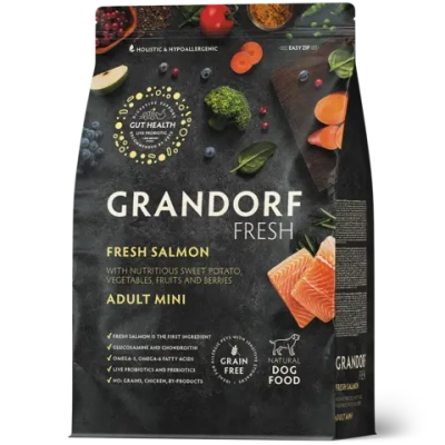 Grandorf Fresh, Fresh Salmon & Adult Mini для собак мелких пород (Свежее филе лосося с бататом)