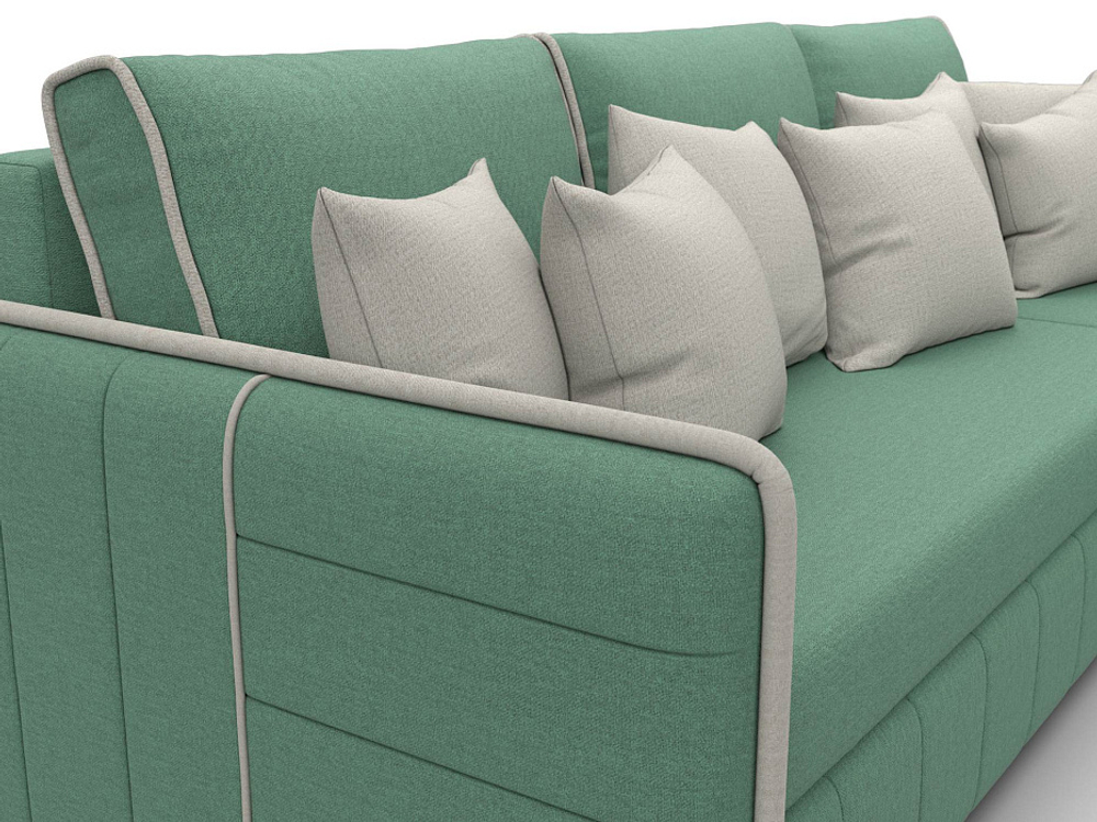 Диван угловой Лига-078 угол универсальный РОГОЖКА Амур 11 зеленый/Амур 02 бежевый