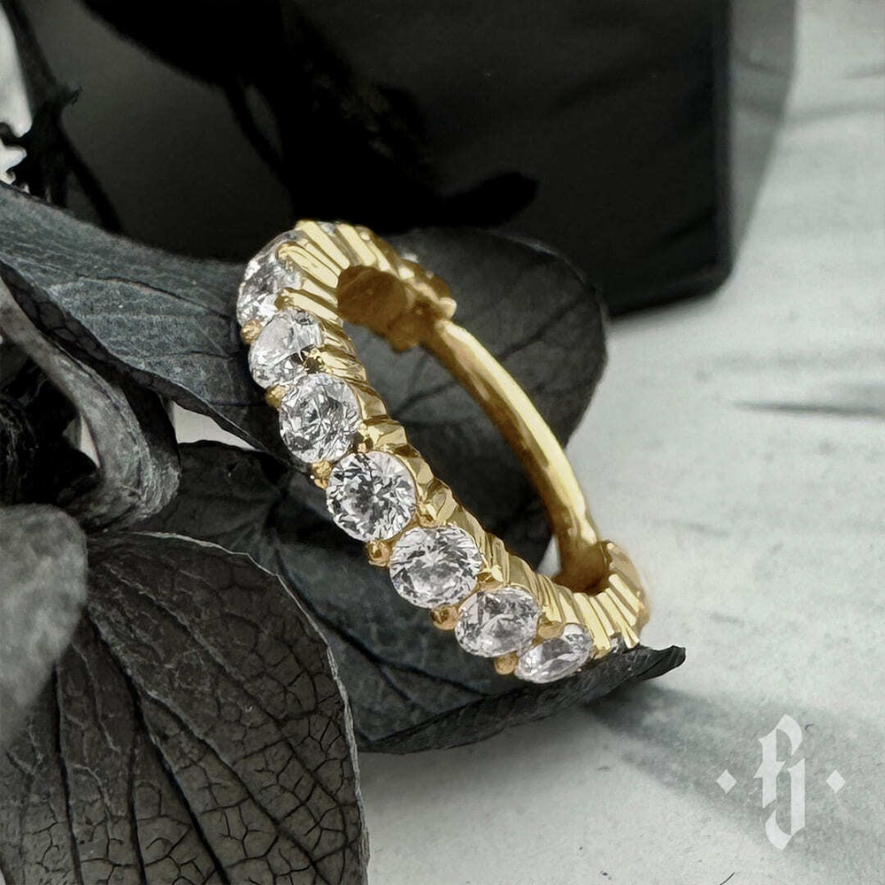 Кликер "Shine" с камнями 2мм - Желтое золото - White CZ