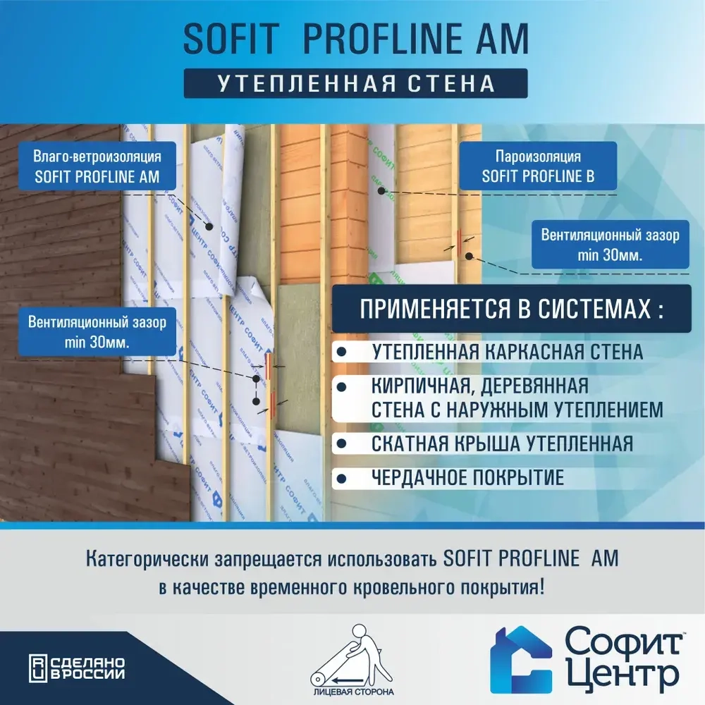 Супердиффузионная мембрана SOFIT PROFLINE AM 35 кв.м паропроницаемая , двухслойная гидро-ветрозащитная мембрана