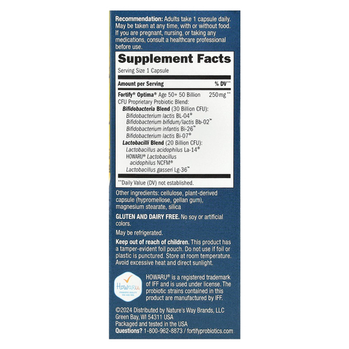 Nature's Way, пробиотик Optima®, Fortify® для людей старше 50 лет, 50 млрд КОЕ, 30 капсул с отсроченным высвобождением