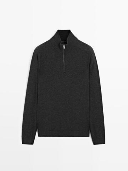 Massimo Dutti Свитер с воротником-стойкой и застежкой-молнией, маренго