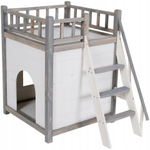 Домик для животных двухэтажный Вальди из массива сосны в стиле рустик, будка домик для кошки и собак мелких пород с лестницей на ножках, Беларусь