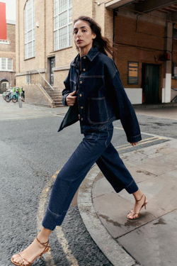 ZARA Z1975 ДЖИНСЫ WIDE-LEG С ЗАВЫШЕННОЙ ТАЛИЕЙ И ПОЯСОМ, СИНИЙ