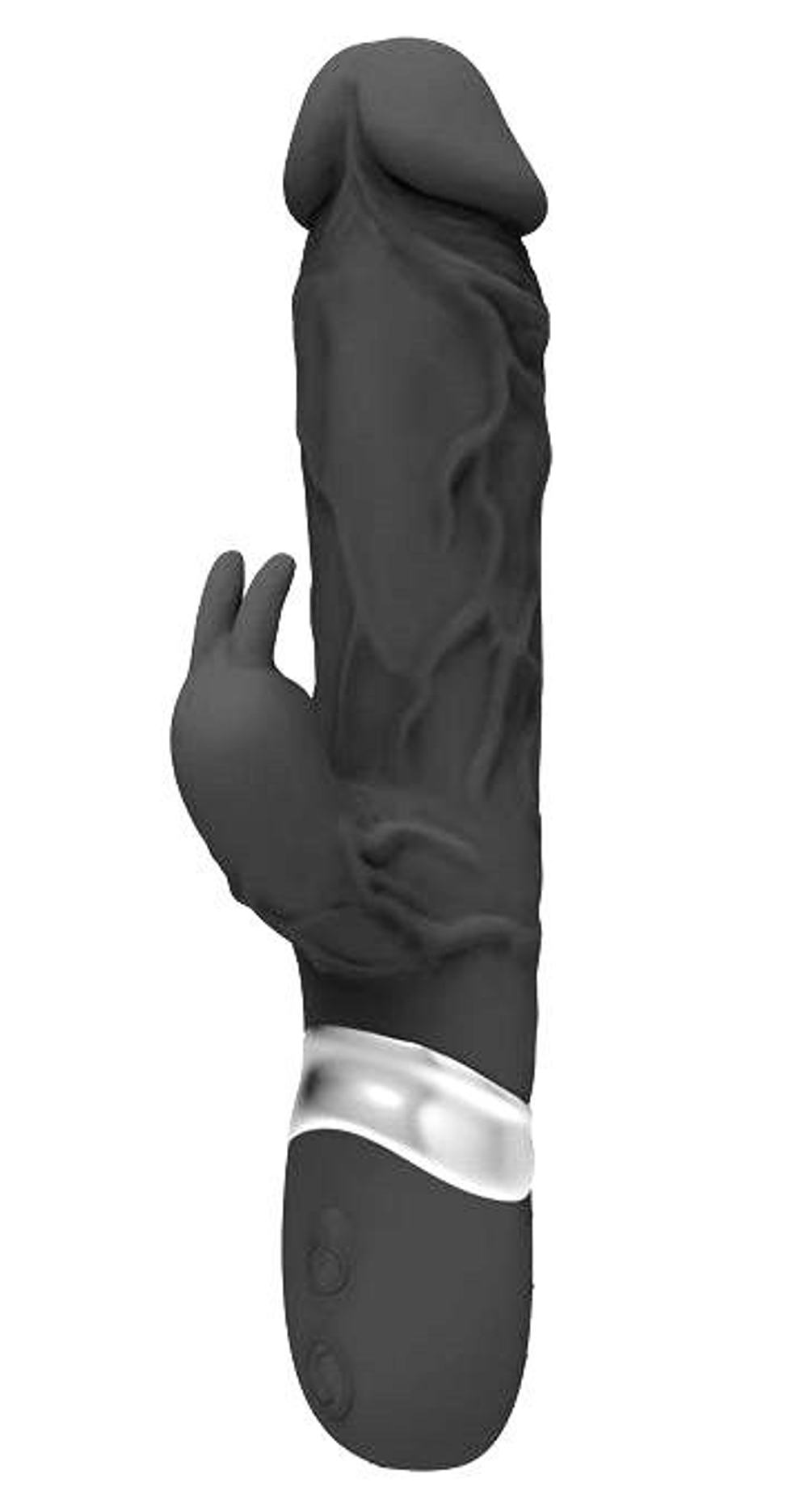 Черный реалистичный вибратор-кролик - 23 см. (Цвет: черный)