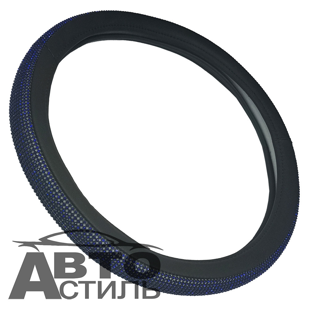 Оплетка на руль круглая Coolpart DIAMOND 50 (37*38) к/з черный/синий СТРАЗЫ A268BL-BLY
