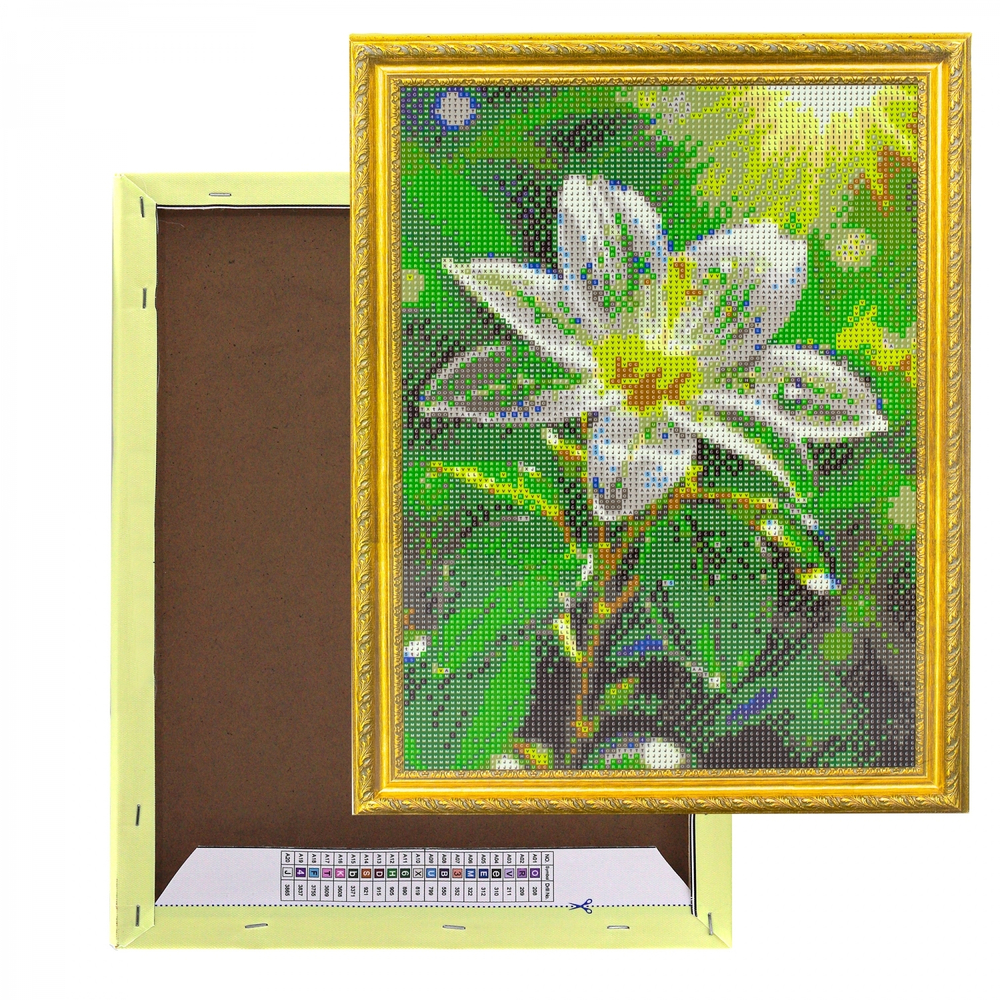 Алмазная мозаика Alingar, на подрамнике, с полным заполнением, (глянц) дизайн рамка, 30х40 см, 20 цветов, "Роса на цветке"