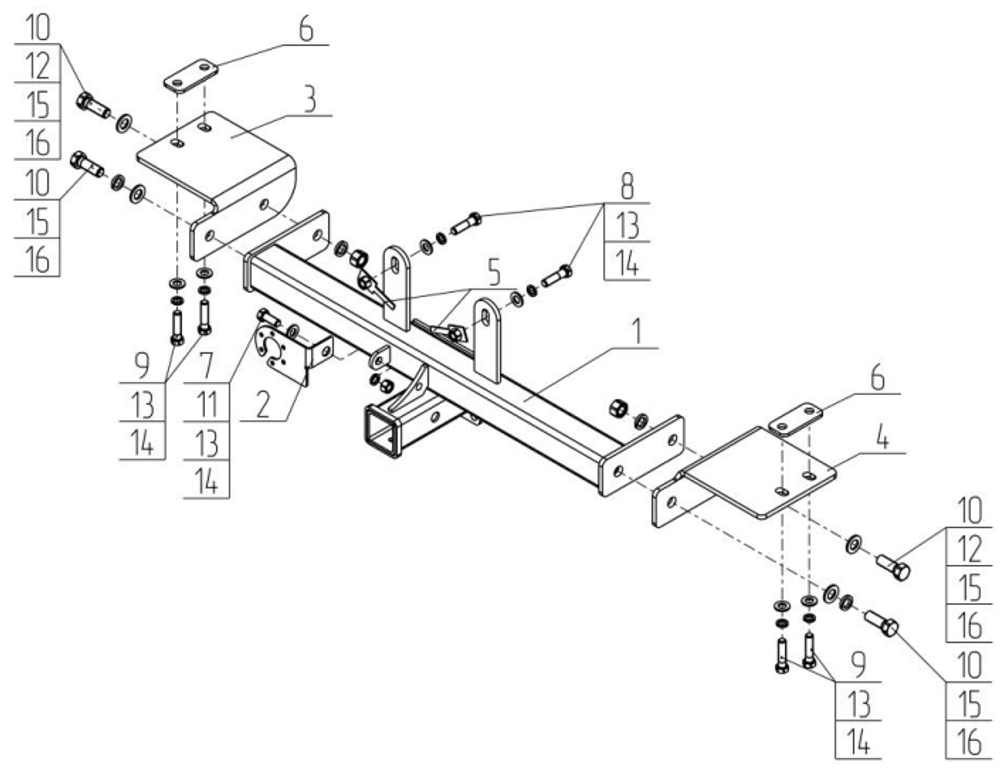 Фаркоп для Toyota Land Cruiser 105 1998-2007 Тип шара: E. Нагрузки: 1500/75 кг, TY 14