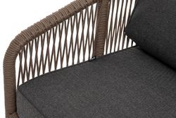 "Канны" диван 3-местный плетеный из роупа, каркас алюминий коричневый (RAL8016) муар, роуп коричневый круглый, ткань темно-серая 027