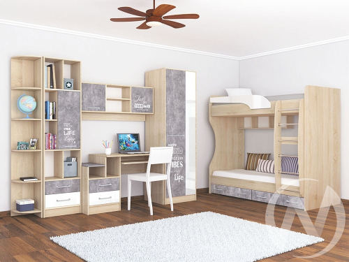 Детская "Колибри" (Акрил белый/Ателье светлое; Дуб сонома)