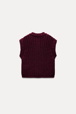 ZARA ЖИЛЕТ КРУПНОЙ ВЯЗКИ, ЦВЕТ БУРГУНДСКОГО ВИНА
