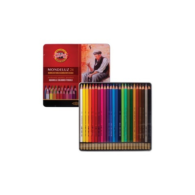 Карандаши цветные акварельные художественные KOH-I-NOOR "Mondeluz", 24 цвета, 3,8 мм, заточенные, металлическая коробка, 3724024001PL