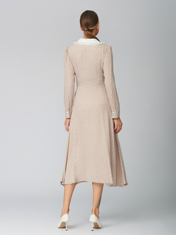 Платье миди с белым воротником в горох