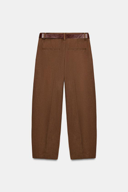 ZARA БРЮКИ С ПОЯСОМ GLOBO, КОРИЧНЕВЫЙ
